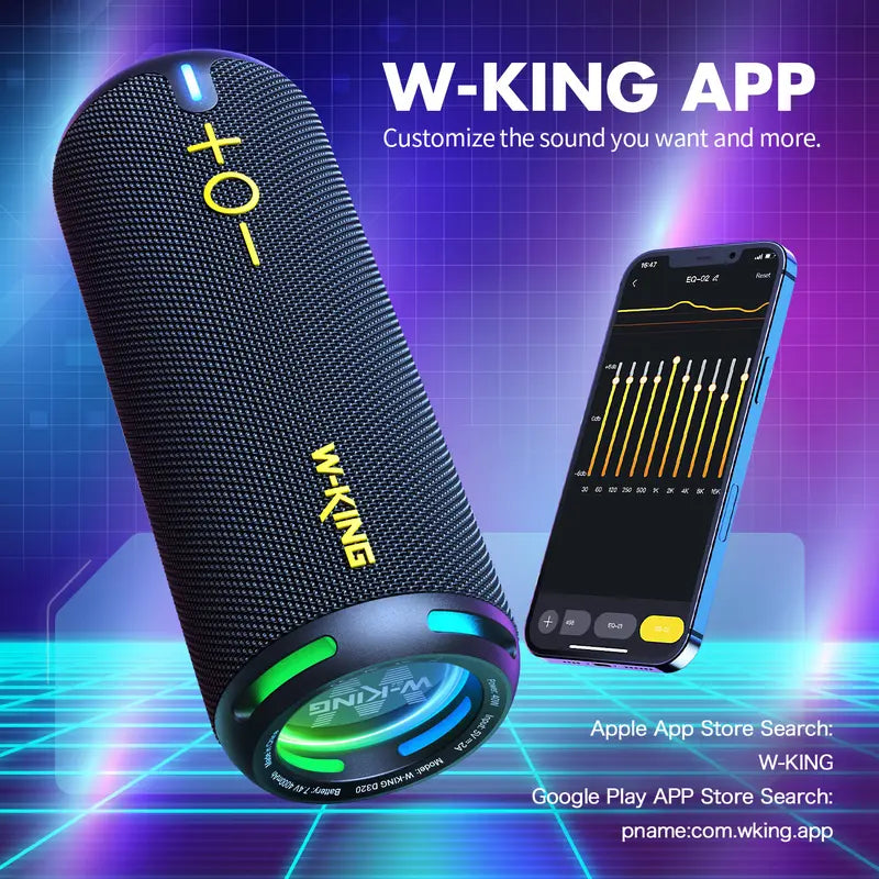W-KING 40W Bluetooth Speakers, IP67 Waterproof Portable Outdoor Speaker Bluetooth Wireless Loud, Customized EQ App/Deep Bass, 360° Sound with Dual Voice Coil/Lights/V5.3/Tf/Aux