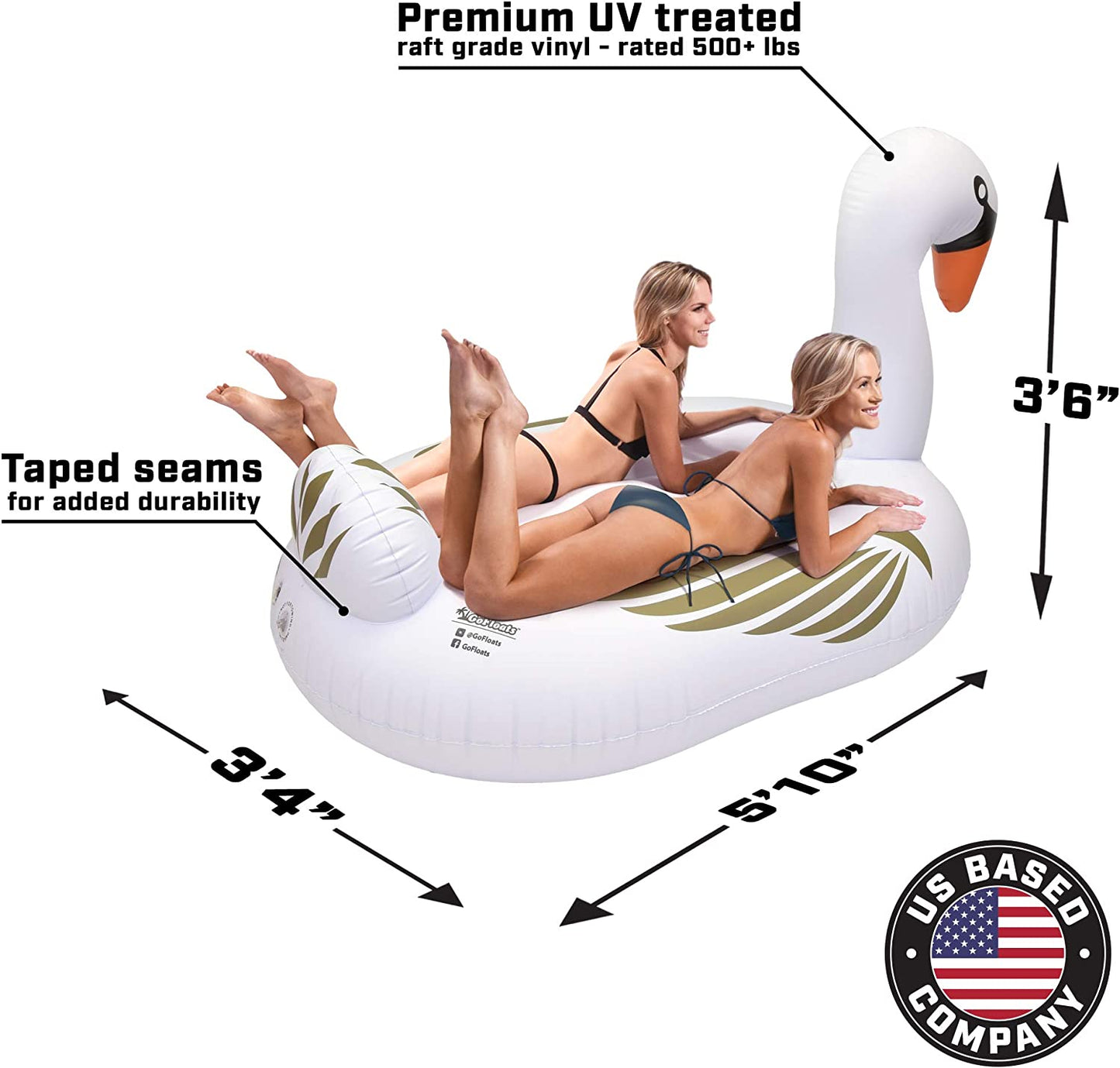 Giant Inflatable Pool Floats - Choose Unicorn, Dragon, Flamingo, Swan, or Bull - Includes Drink Float