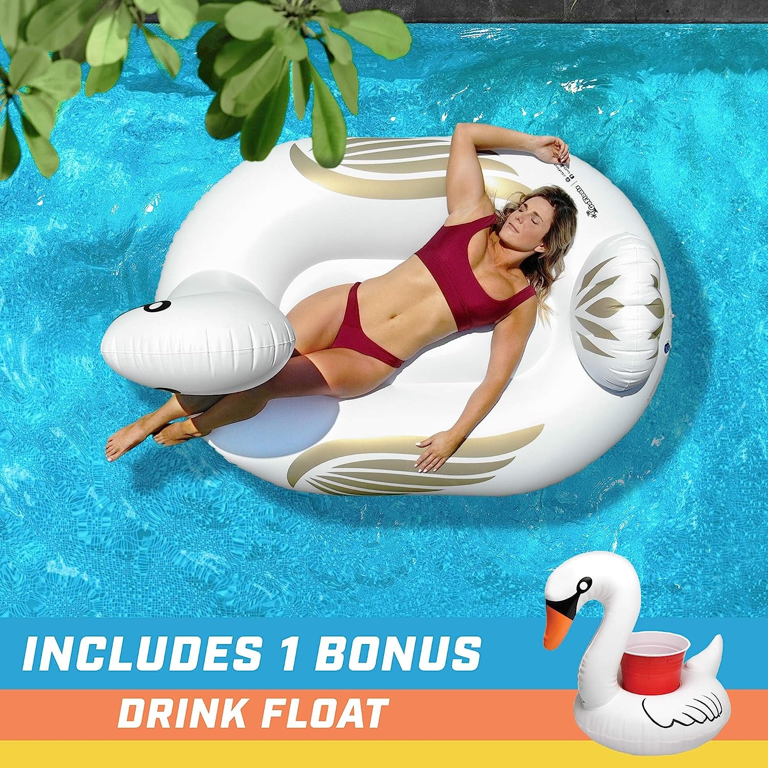 Giant Inflatable Pool Floats - Choose Unicorn, Dragon, Flamingo, Swan, or Bull - Includes Drink Float